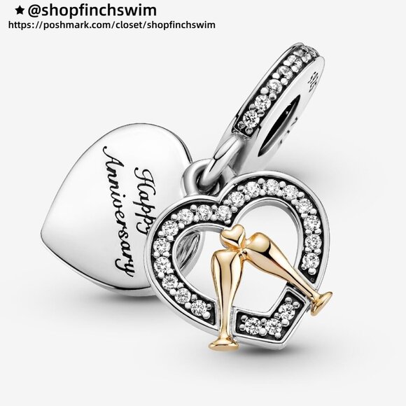 Pandora Two-tone Happy Anniversary Dangle Charm - Picture 2 of 4